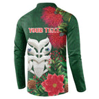 Maori Wheku Meri Kirihimete Personalised Button Sweatshirt All Green Indigenous Maori Motif - Aussie Hoodie
