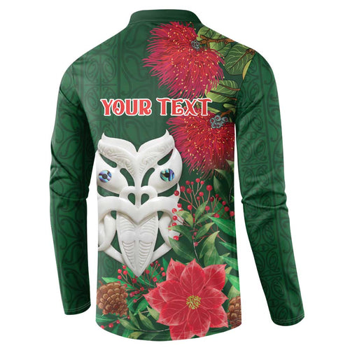 Maori Wheku Meri Kirihimete Personalised Button Sweatshirt All Green Indigenous Maori Motif - Aussie Hoodie
