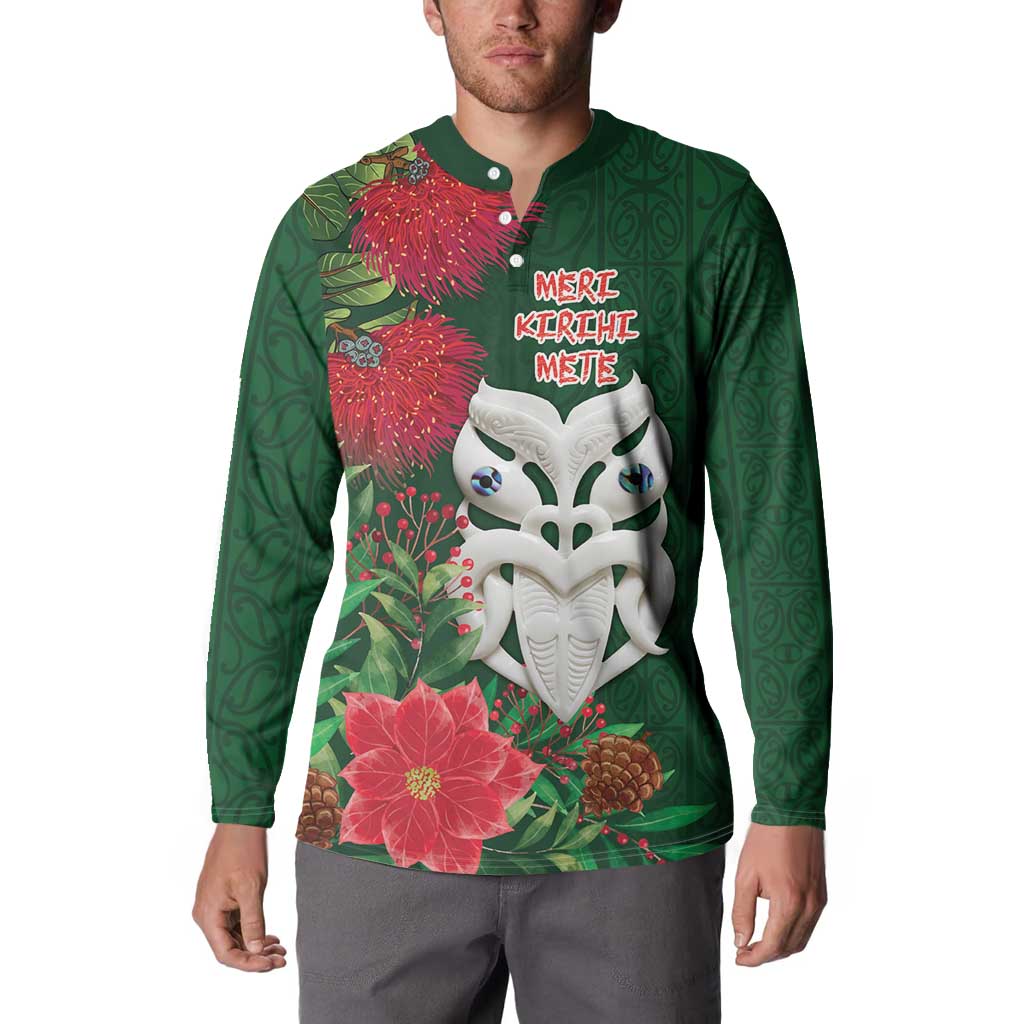 Maori Wheku Meri Kirihimete Personalised Button Sweatshirt All Green Indigenous Maori Motif - Aussie Hoodie