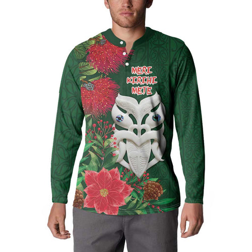 Maori Wheku Meri Kirihimete Personalised Button Sweatshirt All Green Indigenous Maori Motif - Aussie Hoodie