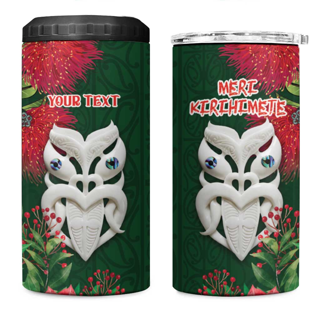 Maori Wheku Meri Kirihimete Personalised 4 in 1 Can Cooler Tumbler All Green Indigenous Maori Motif - Aussie Hoodie