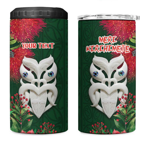 Maori Wheku Meri Kirihimete Personalised 4 in 1 Can Cooler Tumbler All Green Indigenous Maori Motif - Aussie Hoodie