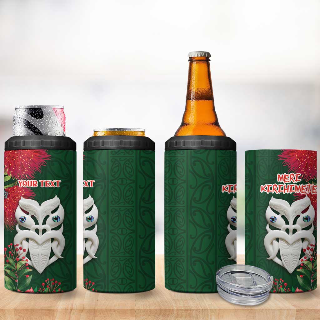 Maori Wheku Meri Kirihimete Personalised 4 in 1 Can Cooler Tumbler All Green Indigenous Maori Motif - Aussie Hoodie