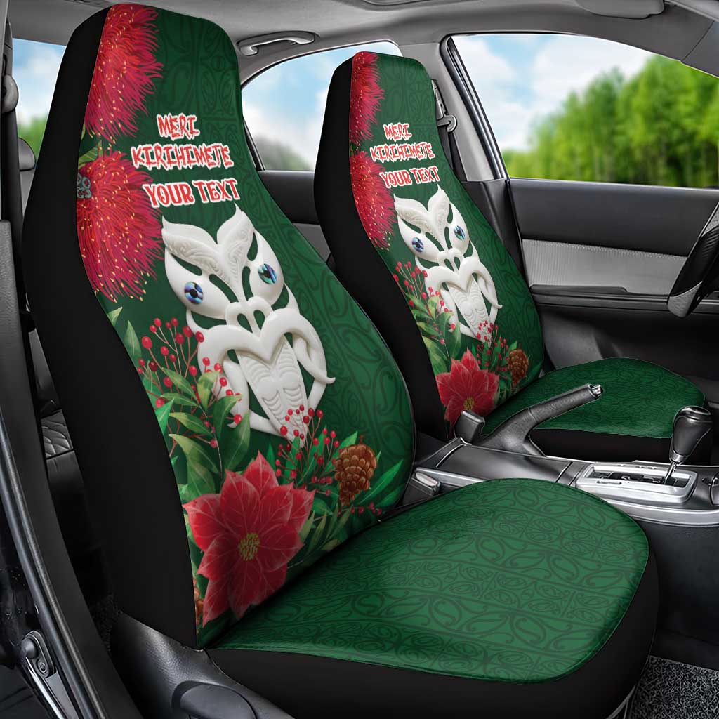 Maori Wheku Meri Kirihimete Personalised Car Seat Cover All Green Indigenous Maori Motif - Aussie Hoodie