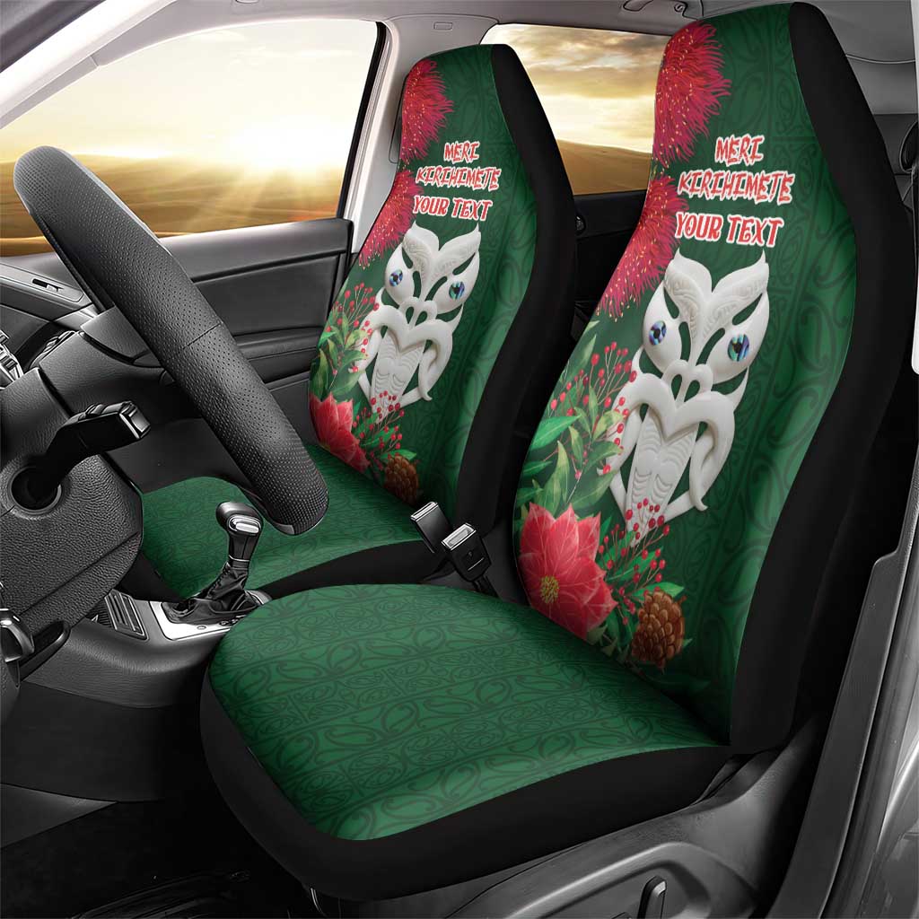 Maori Wheku Meri Kirihimete Personalised Car Seat Cover All Green Indigenous Maori Motif - Aussie Hoodie