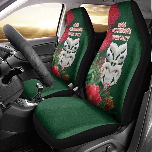 Maori Wheku Meri Kirihimete Personalised Car Seat Cover All Green Indigenous Maori Motif - Aussie Hoodie