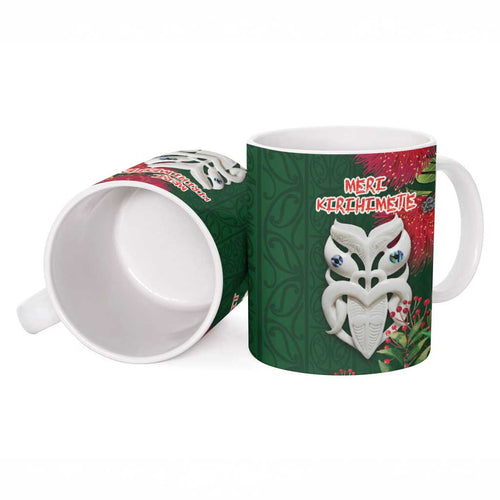 Maori Wheku Meri Kirihimete Personalised Ceramic Mug All Green Indigenous Maori Motif - Aussie Hoodie