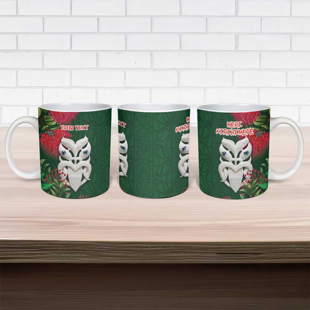 Maori Wheku Meri Kirihimete Personalised Ceramic Mug All Green Indigenous Maori Motif - Aussie Hoodie