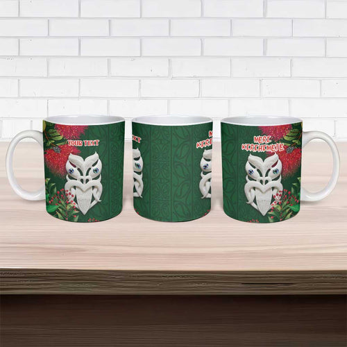 Maori Wheku Meri Kirihimete Personalised Ceramic Mug All Green Indigenous Maori Motif - Aussie Hoodie