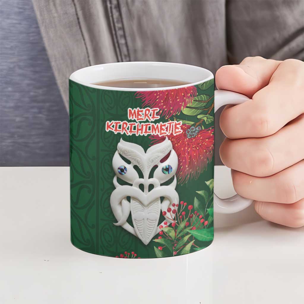 Maori Wheku Meri Kirihimete Personalised Ceramic Mug All Green Indigenous Maori Motif - Aussie Hoodie