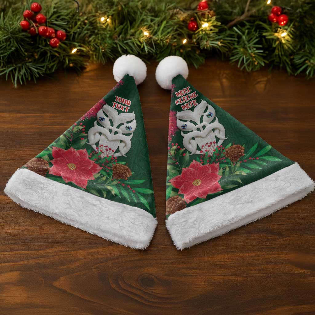 Maori Wheku Meri Kirihimete Personalised Christmas Santa Hat All Green Indigenous Maori Motif - Aussie Hoodie