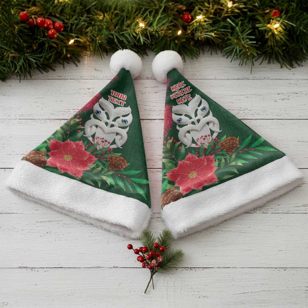 Maori Wheku Meri Kirihimete Personalised Christmas Santa Hat All Green Indigenous Maori Motif - Aussie Hoodie