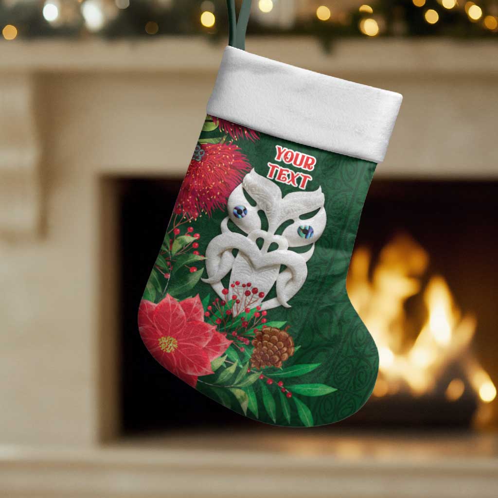 Maori Wheku Meri Kirihimete Personalised Christmas Stocking All Green Indigenous Maori Motif - Aussie Hoodie