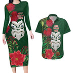 Maori Wheku Meri Kirihimete Personalised Couples Matching Long Sleeve Bodycon Dress and Hawaiian Shirt All Green Indigenous Maori Motif - Aussie Hoodie