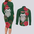 Maori Wheku Meri Kirihimete Personalised Couples Matching Long Sleeve Bodycon Dress and Long Sleeve Button Shirt All Green Indigenous Maori Motif - Aussie Hoodie