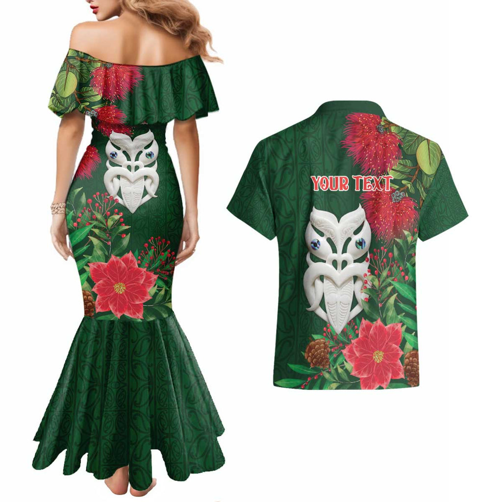 Maori Wheku Meri Kirihimete Personalised Couples Matching Mermaid Dress and Hawaiian Shirt All Green Indigenous Maori Motif - Aussie Hoodie