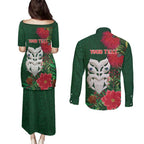 Maori Wheku Meri Kirihimete Personalised Couples Matching Puletasi and Long Sleeve Button Shirt All Green Indigenous Maori Motif - Aussie Hoodie