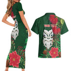 Maori Wheku Meri Kirihimete Personalised Couples Matching Short Sleeve Bodycon Dress and Hawaiian Shirt All Green Indigenous Maori Motif - Aussie Hoodie