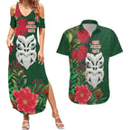 Maori Wheku Meri Kirihimete Personalised Couples Matching Summer Maxi Dress and Hawaiian Shirt All Green Indigenous Maori Motif - Aussie Hoodie