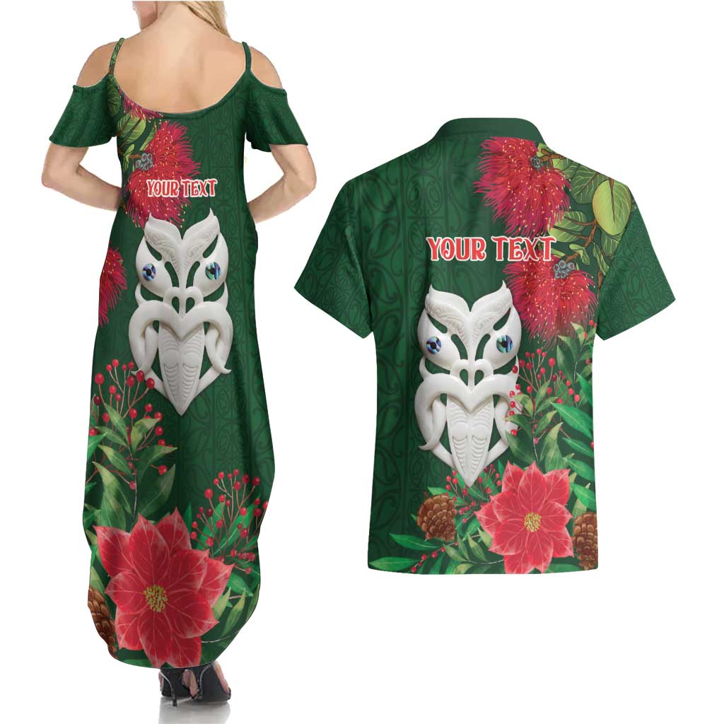 Maori Wheku Meri Kirihimete Personalised Couples Matching Summer Maxi Dress and Hawaiian Shirt All Green Indigenous Maori Motif - Aussie Hoodie