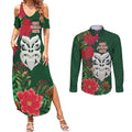 Maori Wheku Meri Kirihimete Personalised Couples Matching Summer Maxi Dress and Long Sleeve Button Shirt All Green Indigenous Maori Motif - Aussie Hoodie
