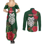 Maori Wheku Meri Kirihimete Personalised Couples Matching Summer Maxi Dress and Long Sleeve Button Shirt All Green Indigenous Maori Motif - Aussie Hoodie