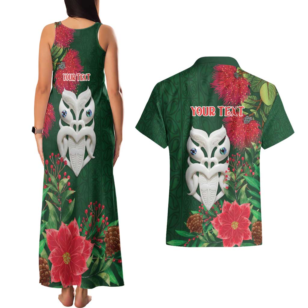 Maori Wheku Meri Kirihimete Personalised Couples Matching Tank Maxi Dress and Hawaiian Shirt All Green Indigenous Maori Motif - Aussie Hoodie