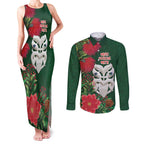 Maori Wheku Meri Kirihimete Personalised Couples Matching Tank Maxi Dress and Long Sleeve Button Shirt All Green Indigenous Maori Motif - Aussie Hoodie