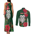 Maori Wheku Meri Kirihimete Personalised Couples Matching Tank Maxi Dress and Long Sleeve Button Shirt All Green Indigenous Maori Motif - Aussie Hoodie