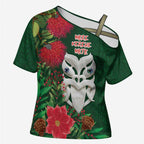 Maori Wheku Meri Kirihimete Personalised Cross Shoulder Shirt All Green Indigenous Maori Motif - Aussie Hoodie