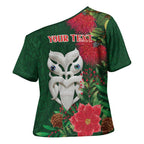 Maori Wheku Meri Kirihimete Personalised Cross Shoulder Shirt All Green Indigenous Maori Motif - Aussie Hoodie