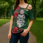Maori Wheku Meri Kirihimete Personalised Cross Shoulder Shirt All Green Indigenous Maori Motif - Aussie Hoodie