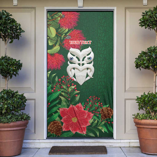 Maori Wheku Meri Kirihimete Personalised Door Cover All Green Indigenous Maori Motif - Aussie Hoodie