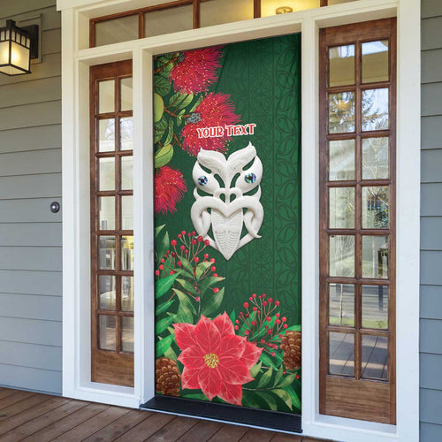 Maori Wheku Meri Kirihimete Personalised Door Cover All Green Indigenous Maori Motif - Aussie Hoodie