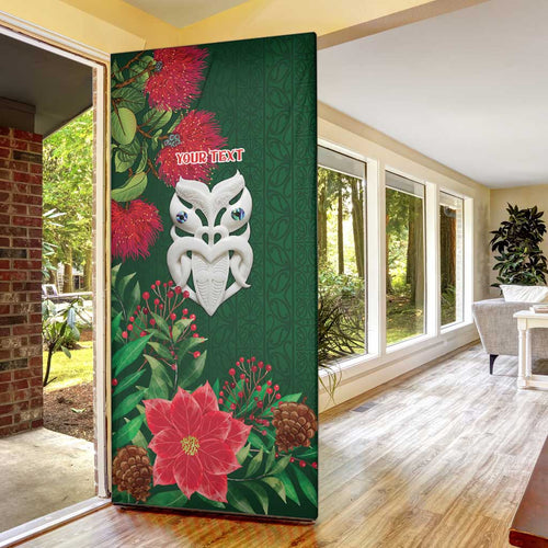 Maori Wheku Meri Kirihimete Personalised Door Cover All Green Indigenous Maori Motif - Aussie Hoodie