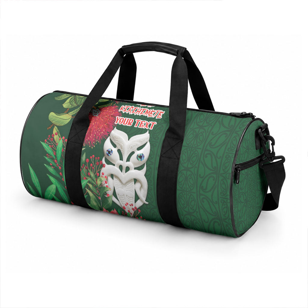 Maori Wheku Meri Kirihimete Personalised Duffle Bag All Green Indigenous Maori Motif