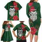 Maori Wheku Meri Kirihimete Personalised Family Matching Long Sleeve Bodycon Dress and Hawaiian Shirt All Green Indigenous Maori Motif - Aussie Hoodie