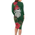 Maori Wheku Meri Kirihimete Personalised Family Matching Long Sleeve Bodycon Dress and Hawaiian Shirt All Green Indigenous Maori Motif - Aussie Hoodie