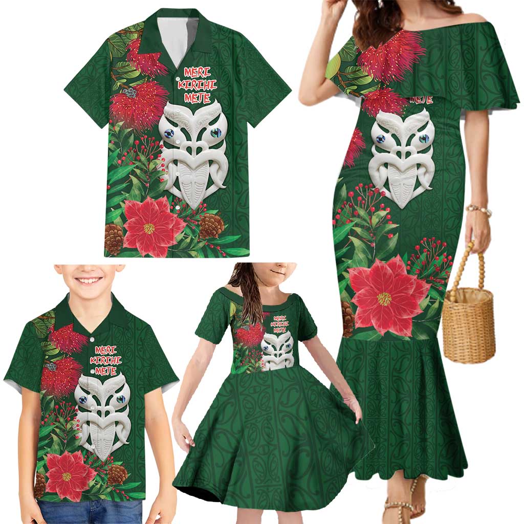 Maori Wheku Meri Kirihimete Personalised Family Matching Mermaid Dress and Hawaiian Shirt All Green Indigenous Maori Motif - Aussie Hoodie