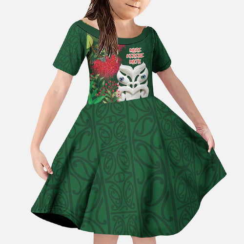 Maori Wheku Meri Kirihimete Personalised Family Matching Mermaid Dress and Hawaiian Shirt All Green Indigenous Maori Motif - Aussie Hoodie