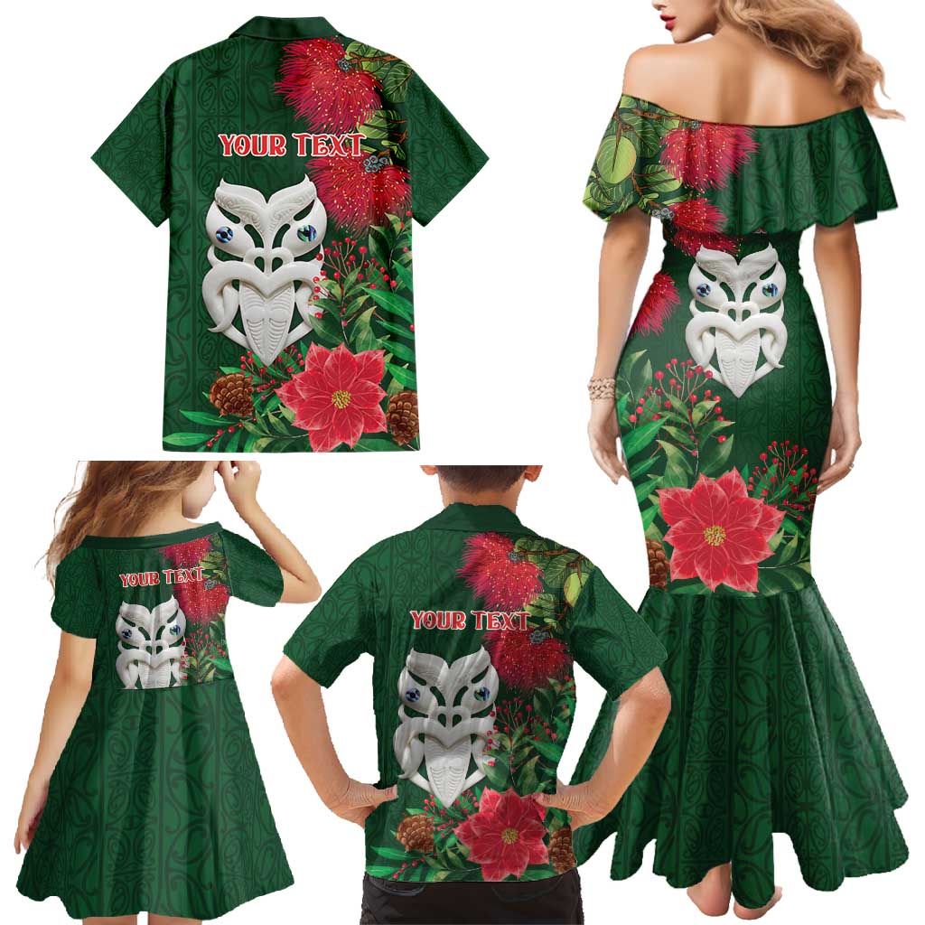 Maori Wheku Meri Kirihimete Personalised Family Matching Mermaid Dress and Hawaiian Shirt All Green Indigenous Maori Motif - Aussie Hoodie