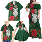 Maori Wheku Meri Kirihimete Personalised Family Matching Off Shoulder Maxi Dress and Hawaiian Shirt All Green Indigenous Maori Motif - Aussie Hoodie
