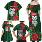 Maori Wheku Meri Kirihimete Personalised Family Matching Off Shoulder Maxi Dress and Hawaiian Shirt All Green Indigenous Maori Motif - Aussie Hoodie