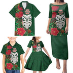 Maori Wheku Meri Kirihimete Personalised Family Matching Puletasi and Hawaiian Shirt All Green Indigenous Maori Motif - Aussie Hoodie