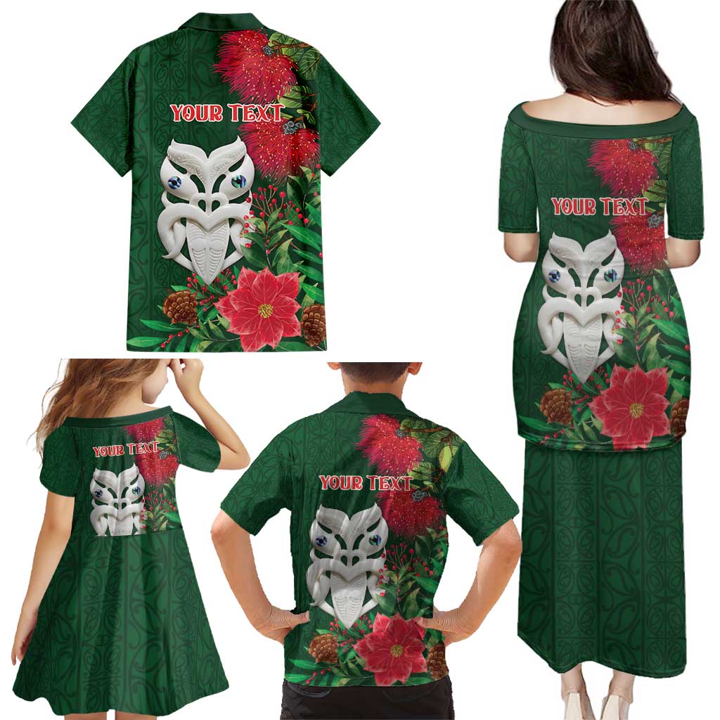 Maori Wheku Meri Kirihimete Personalised Family Matching Puletasi and Hawaiian Shirt All Green Indigenous Maori Motif - Aussie Hoodie