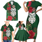 Maori Wheku Meri Kirihimete Personalised Family Matching Short Sleeve Bodycon Dress and Hawaiian Shirt All Green Indigenous Maori Motif - Aussie Hoodie