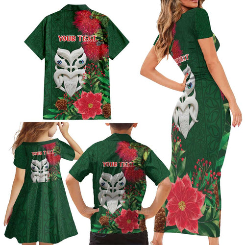 Maori Wheku Meri Kirihimete Personalised Family Matching Short Sleeve Bodycon Dress and Hawaiian Shirt All Green Indigenous Maori Motif - Aussie Hoodie