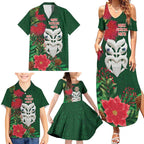 Maori Wheku Meri Kirihimete Personalised Family Matching Summer Maxi Dress and Hawaiian Shirt All Green Indigenous Maori Motif - Aussie Hoodie