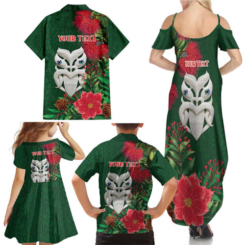 Maori Wheku Meri Kirihimete Personalised Family Matching Summer Maxi Dress and Hawaiian Shirt All Green Indigenous Maori Motif - Aussie Hoodie