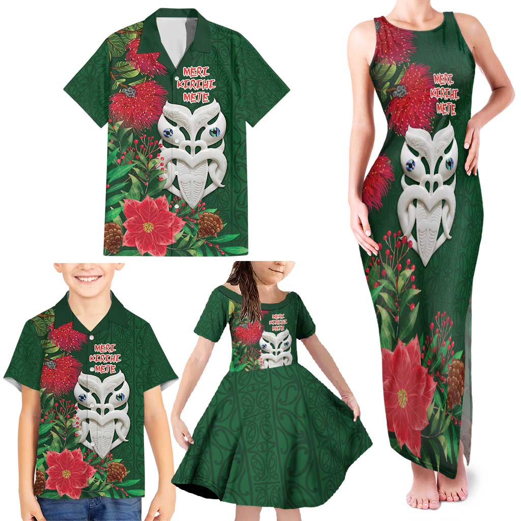 Maori Wheku Meri Kirihimete Personalised Family Matching Tank Maxi Dress and Hawaiian Shirt All Green Indigenous Maori Motif - Aussie Hoodie
